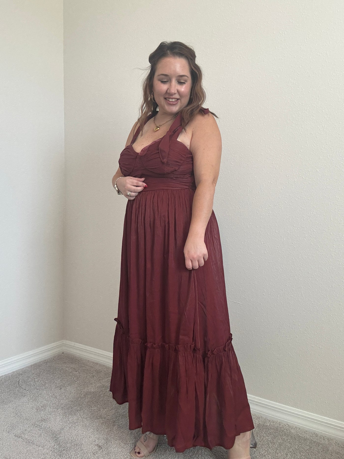 Camryn Sweetheart Ruffle Hem Midi Dress