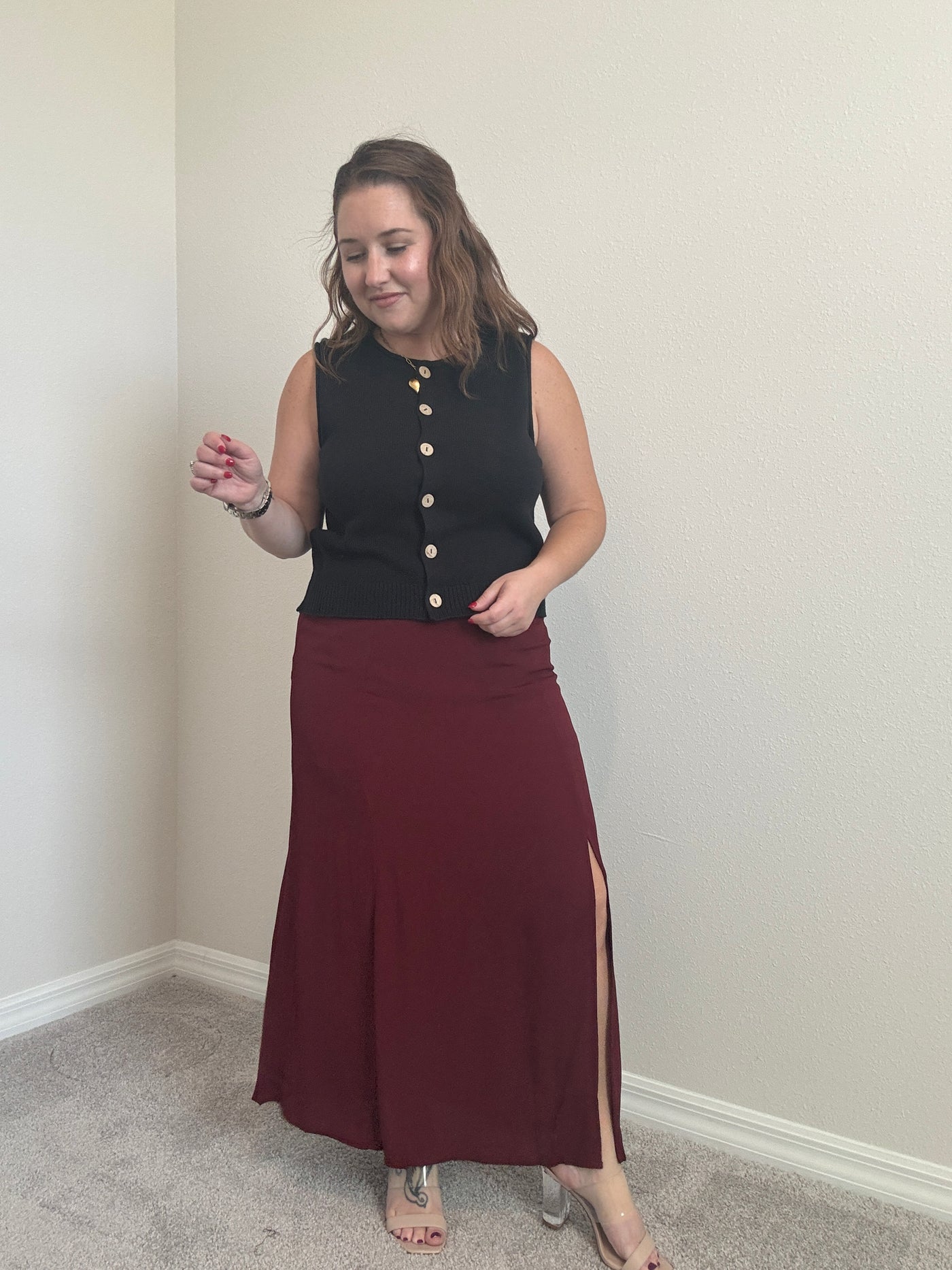 Side Slit Lightweight Midi Skirt