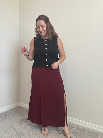 Side Slit Lightweight Midi Skirt