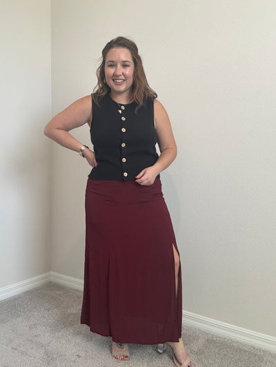 Side Slit Lightweight Midi Skirt