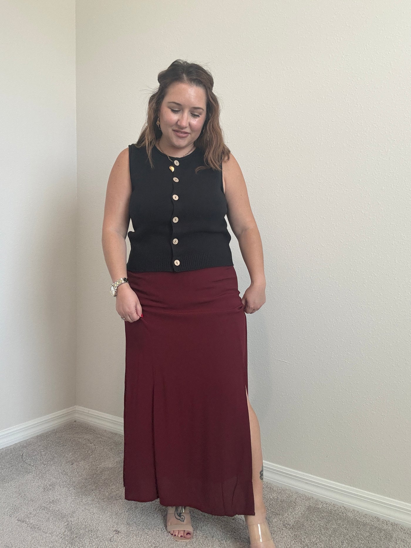 Side Slit Lightweight Midi Skirt