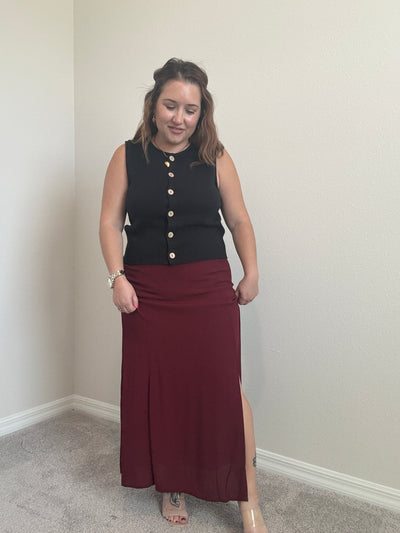 Side Slit Lightweight Midi Skirt