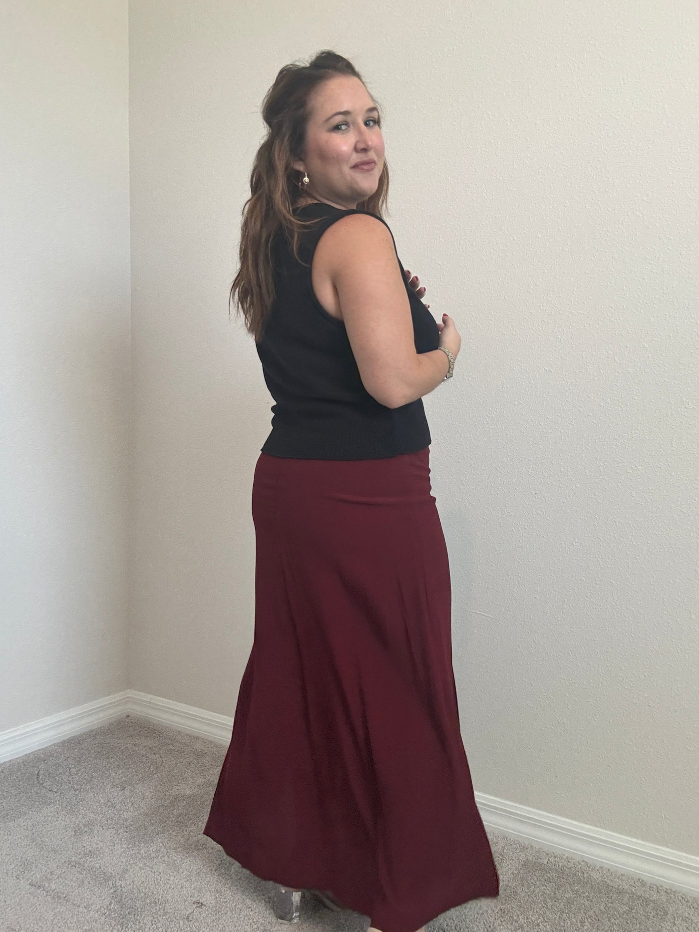 Side Slit Lightweight Midi Skirt