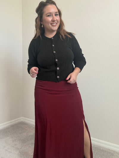 Side Slit Lightweight Midi Skirt