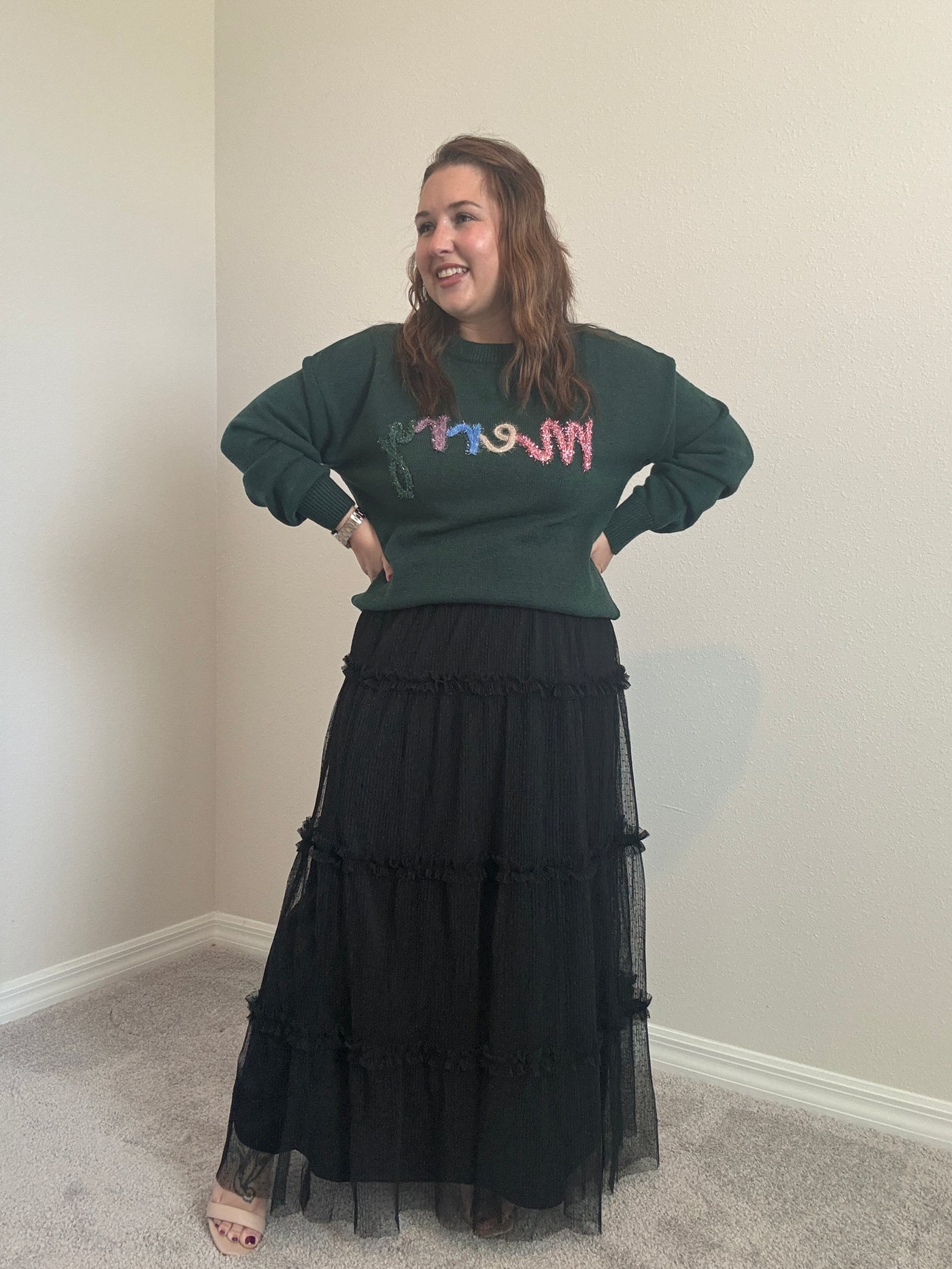 Polkadot Tulle Tiered Midi Skirt