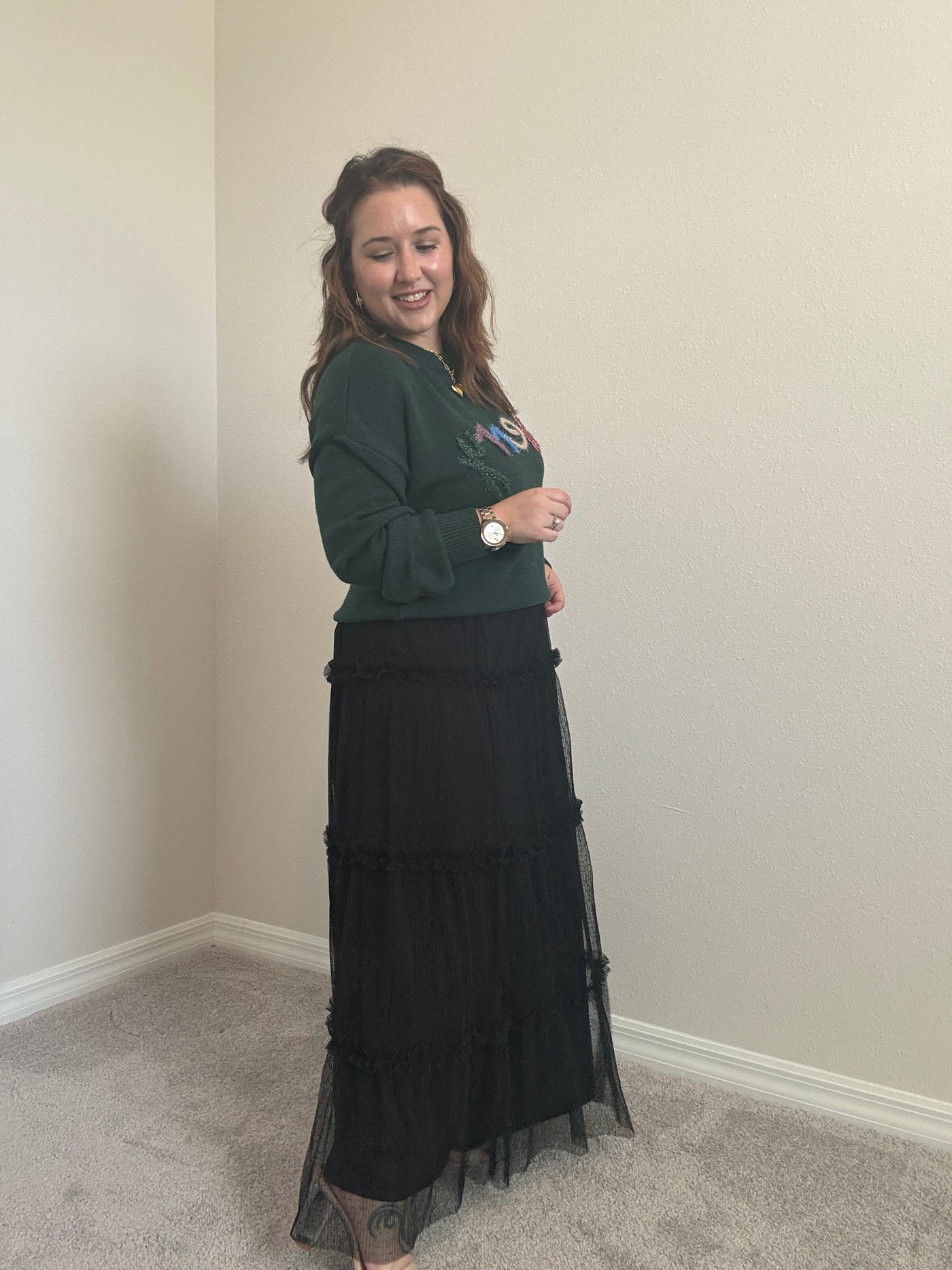 Polkadot Tulle Tiered Midi Skirt