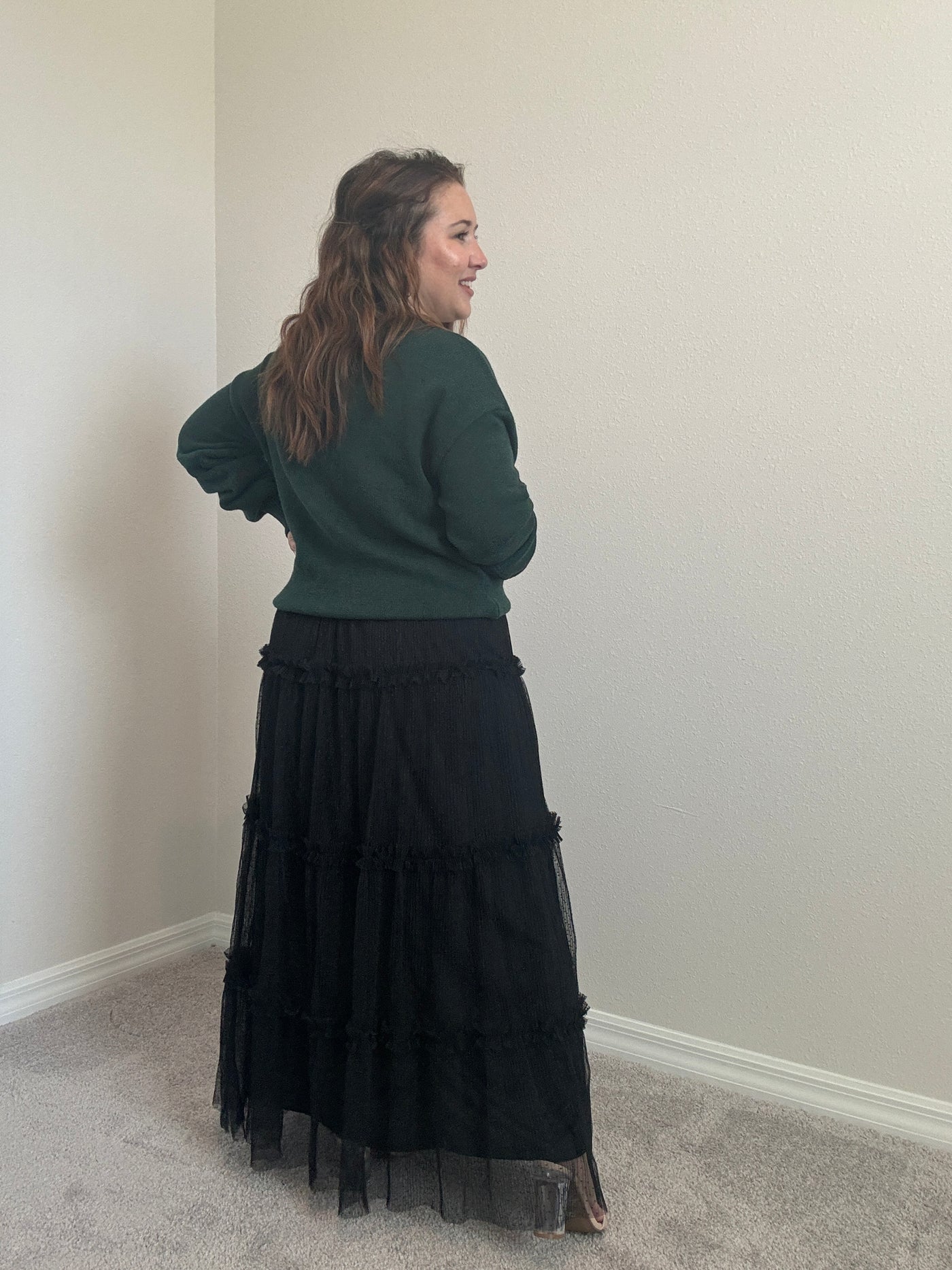 Polkadot Tulle Tiered Midi Skirt