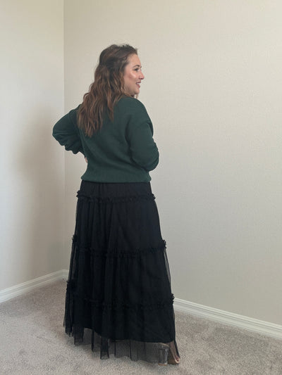 Polkadot Tulle Tiered Midi Skirt