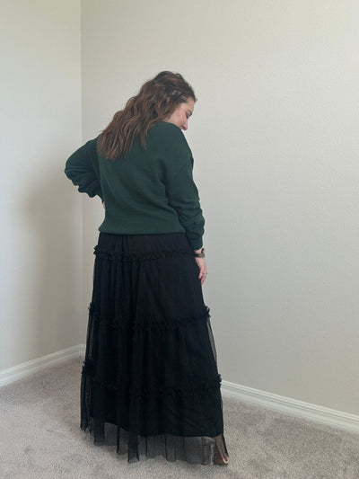 Polkadot Tulle Tiered Midi Skirt