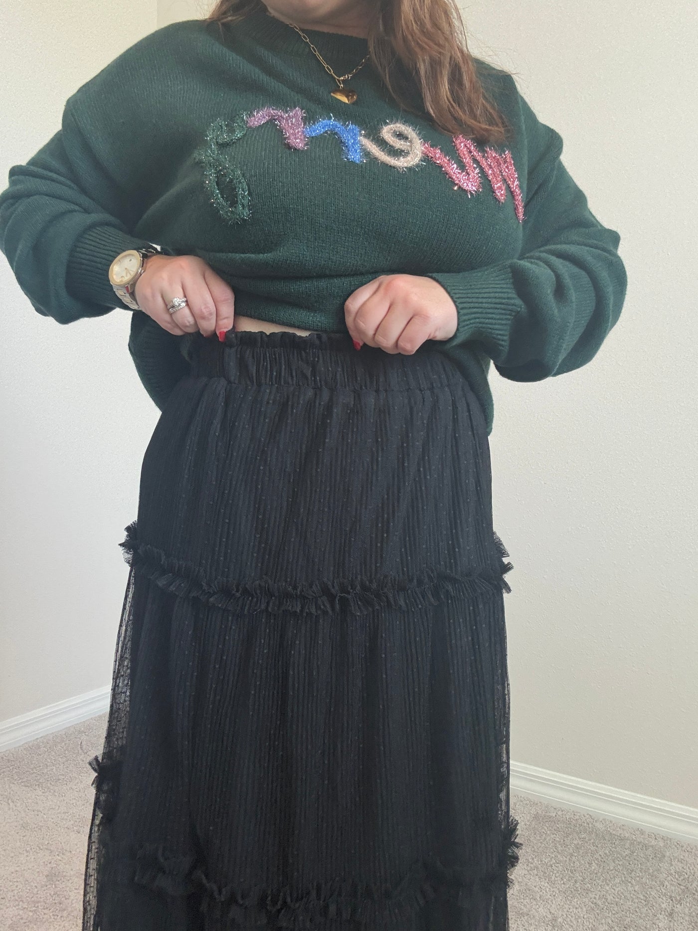 Polkadot Tulle Tiered Midi Skirt