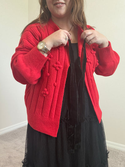 Pom Pom Bow Tie Cardigan