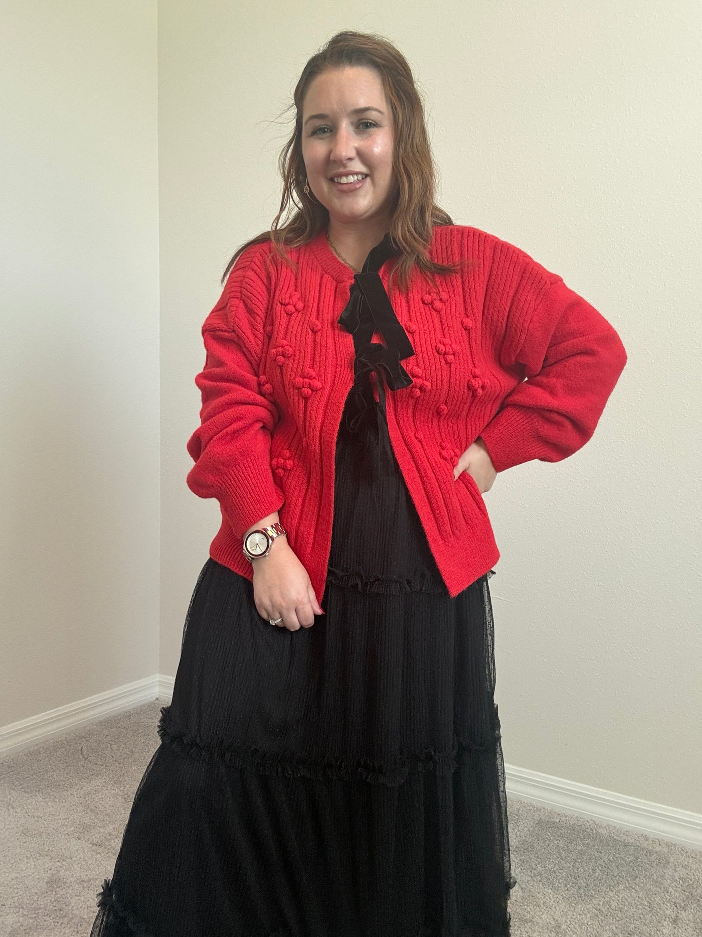 Pom Pom Bow Tie Cardigan