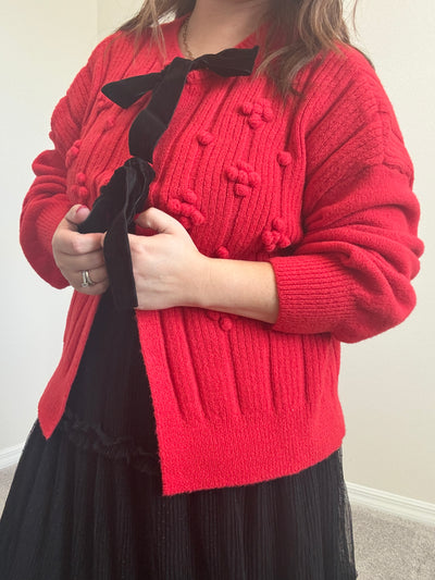 Pom Pom Bow Tie Cardigan