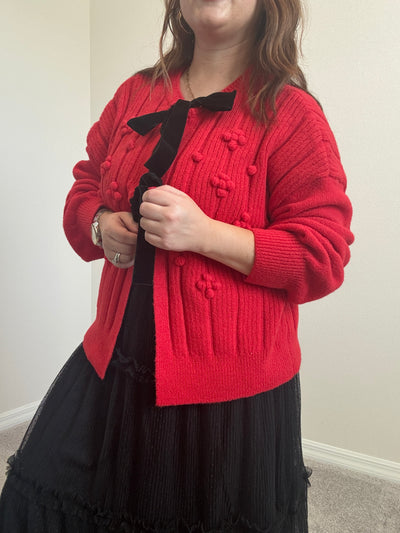 Pom Pom Bow Tie Cardigan