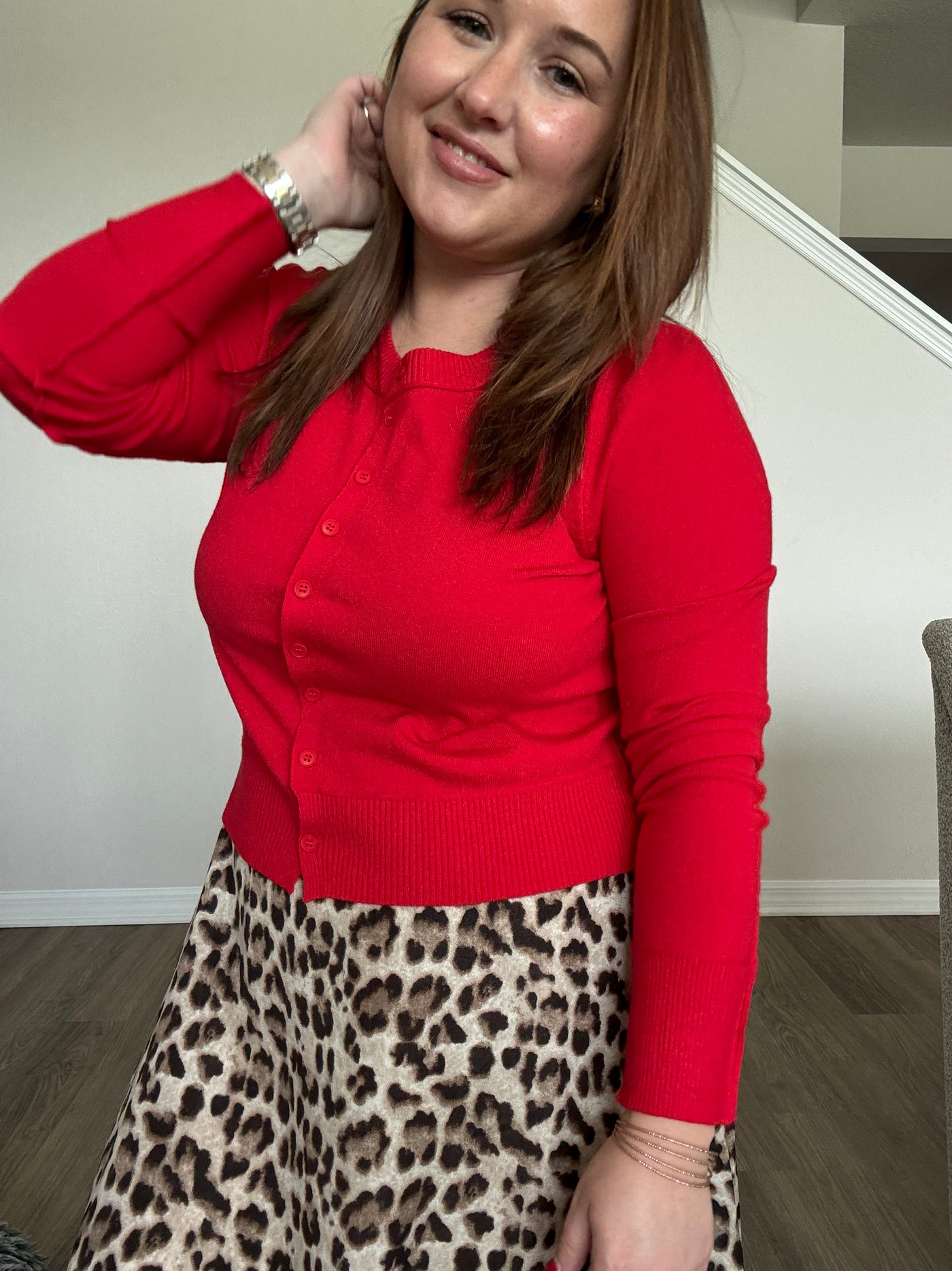 Cherry Red Ribbed Cardigan