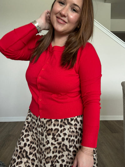 Cherry Red Ribbed Cardigan