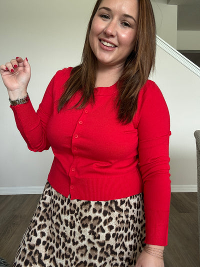 Cherry Red Ribbed Cardigan