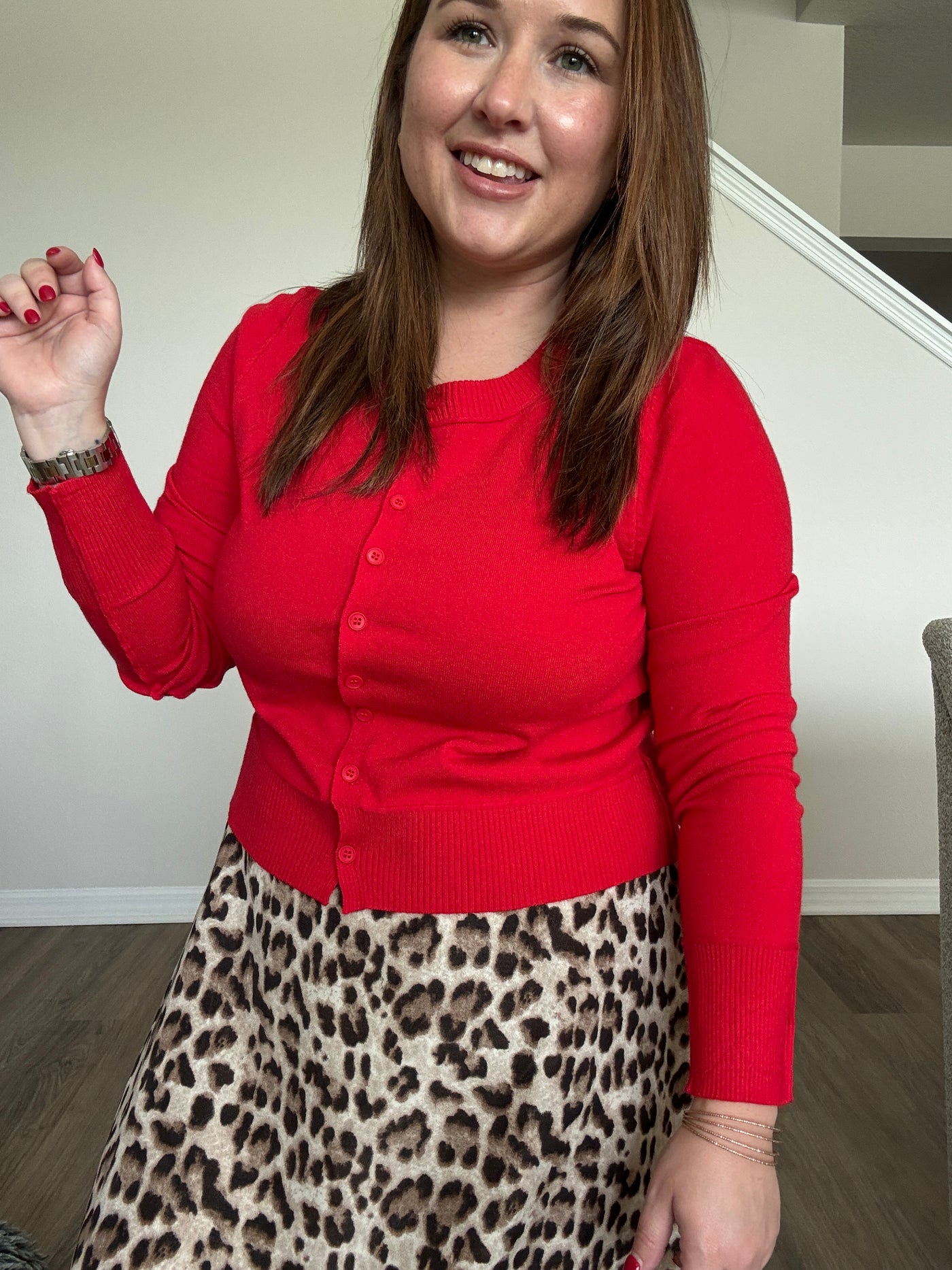 Cherry Red Ribbed Cardigan