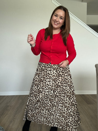 Cherry Red Ribbed Cardigan