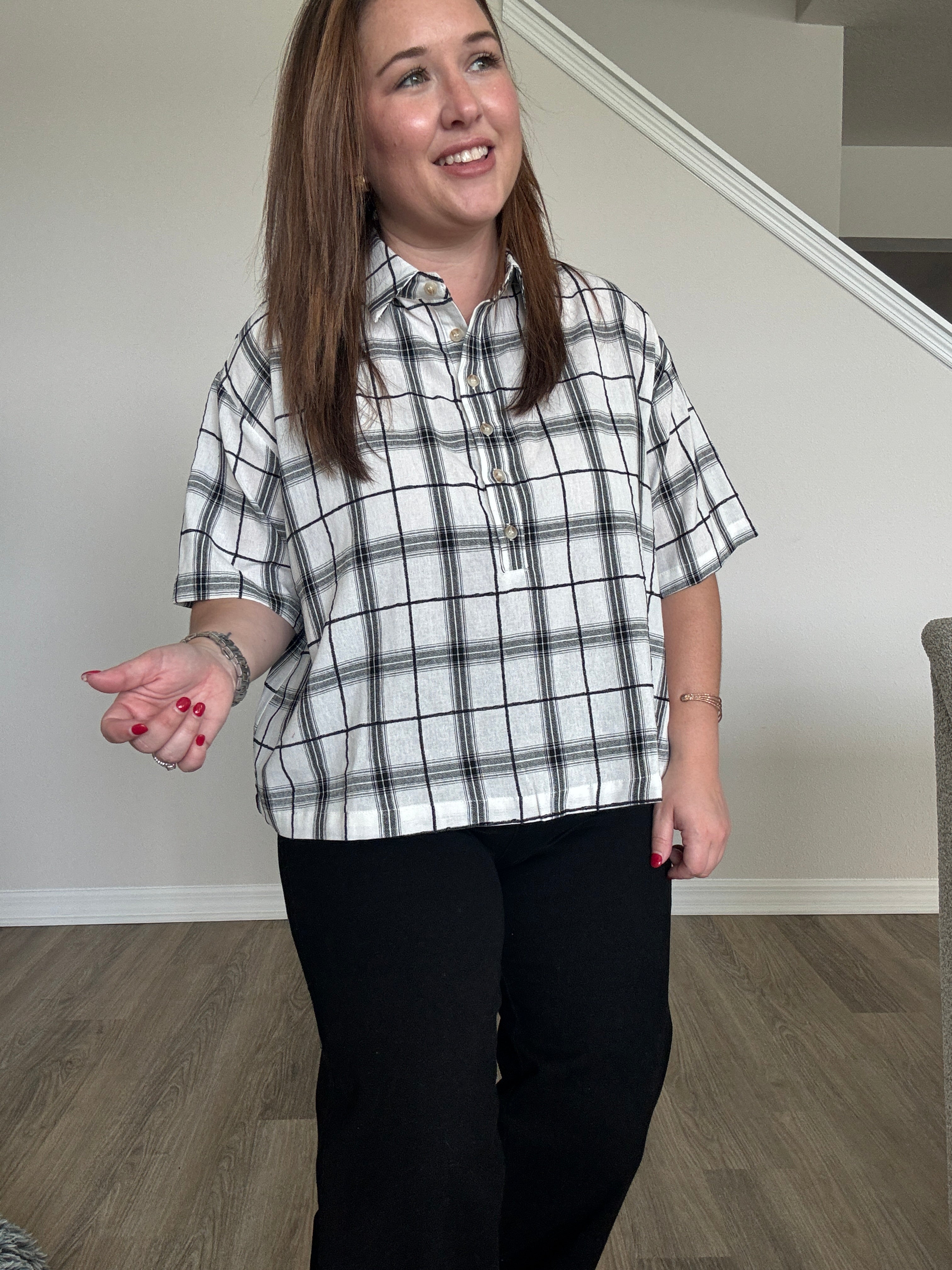 Plaid Top Black and White