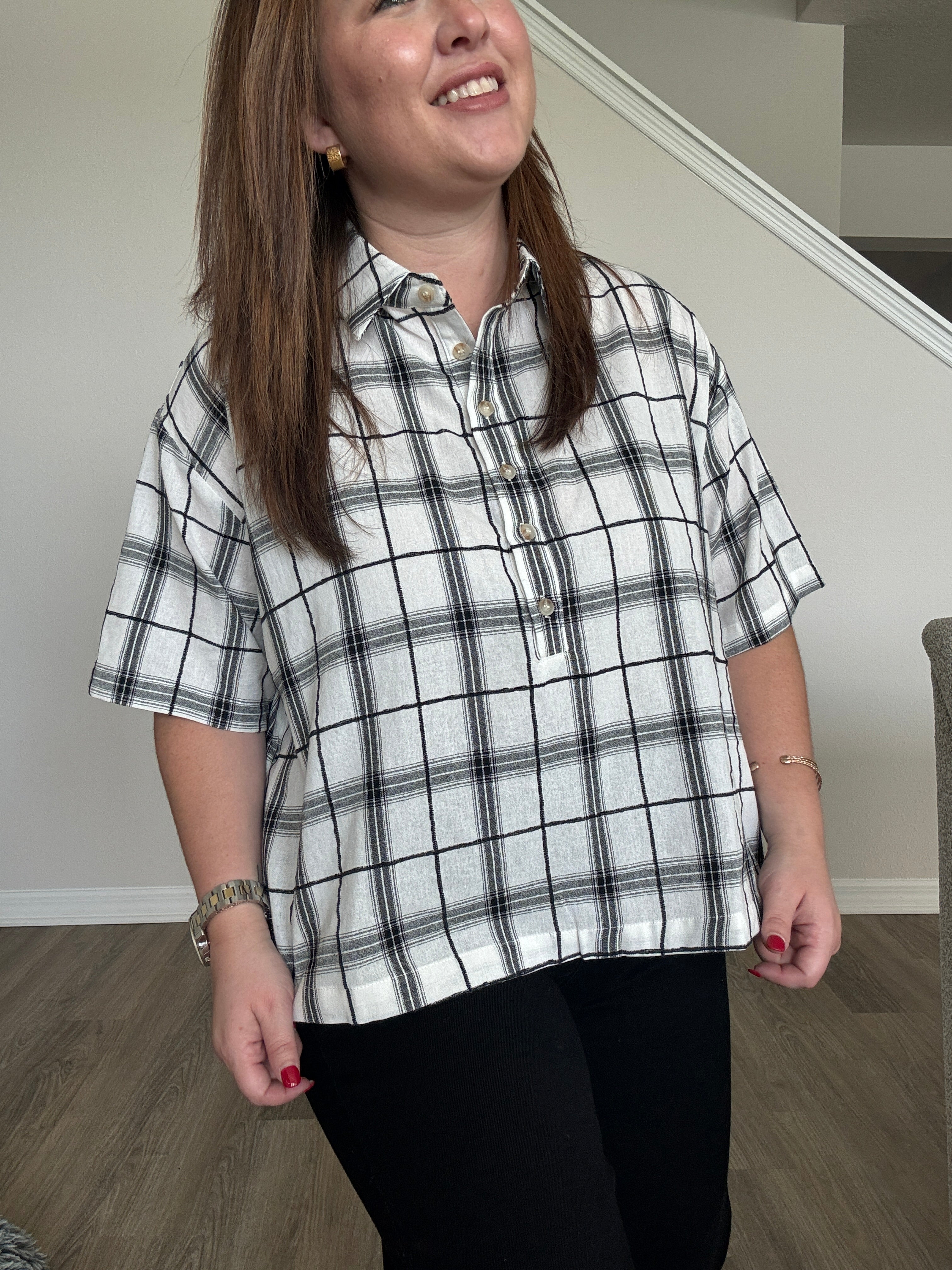 Plaid Top Black and White