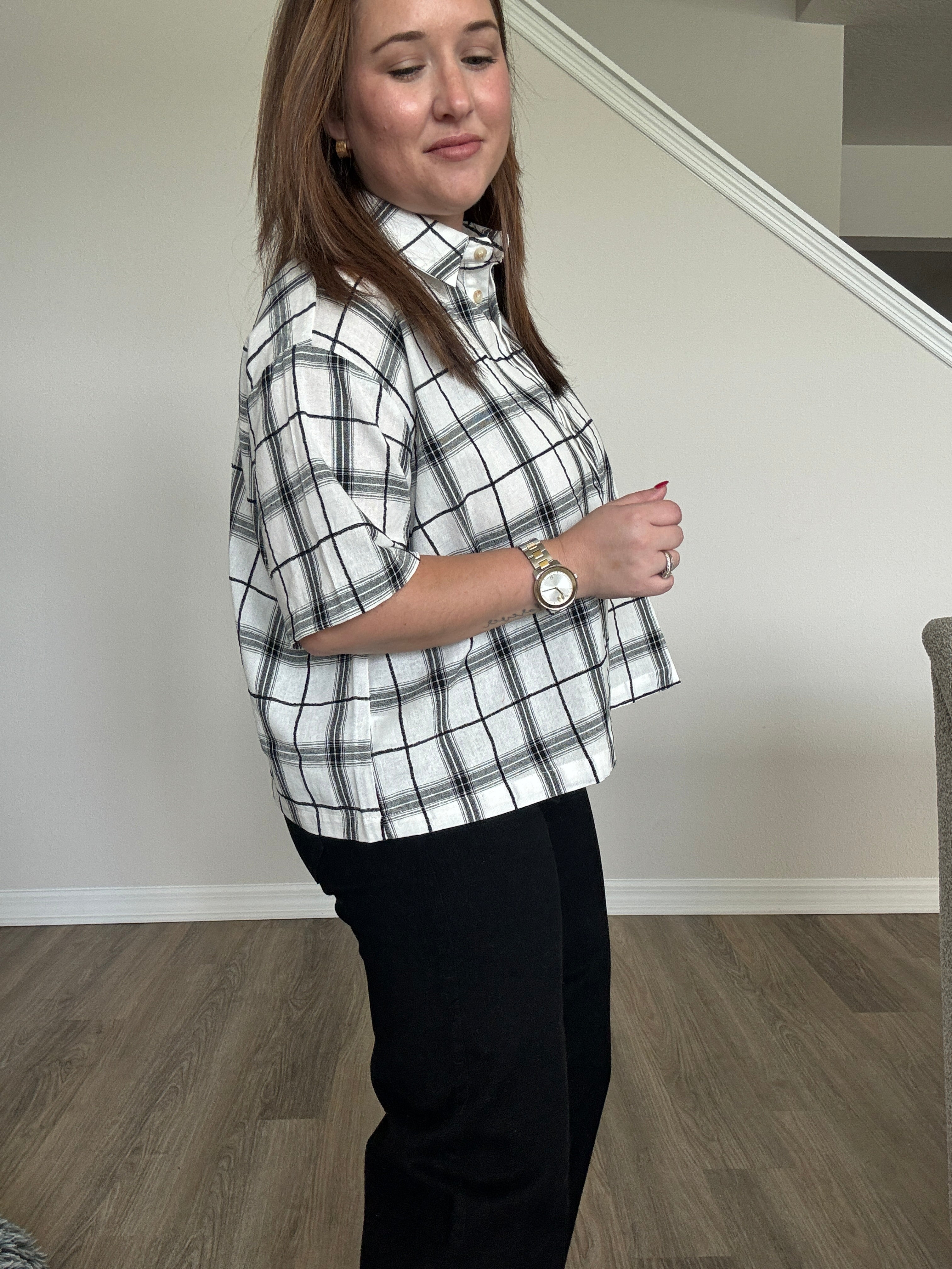 Plaid Top Black and White