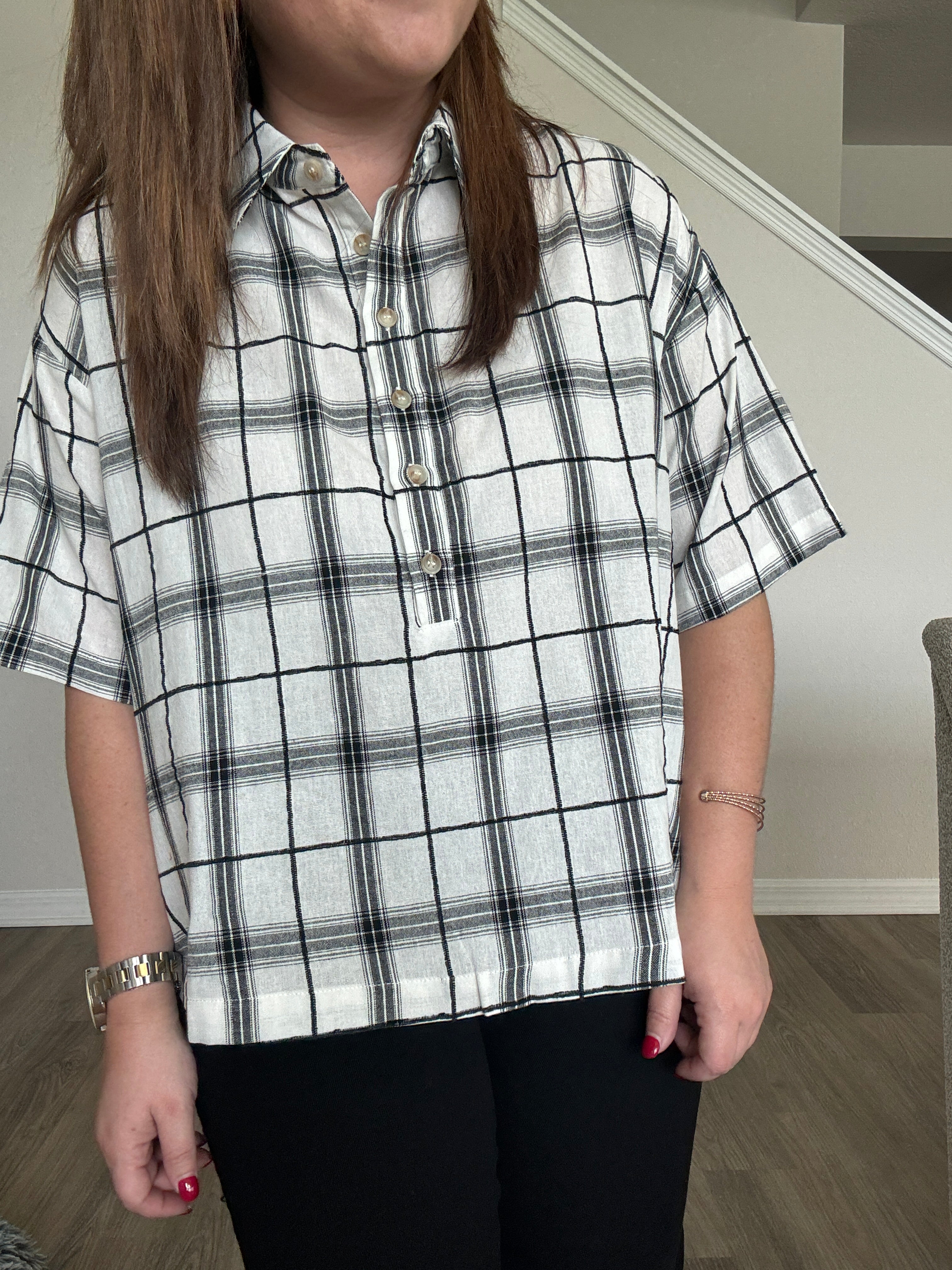 Plaid Top Black and White