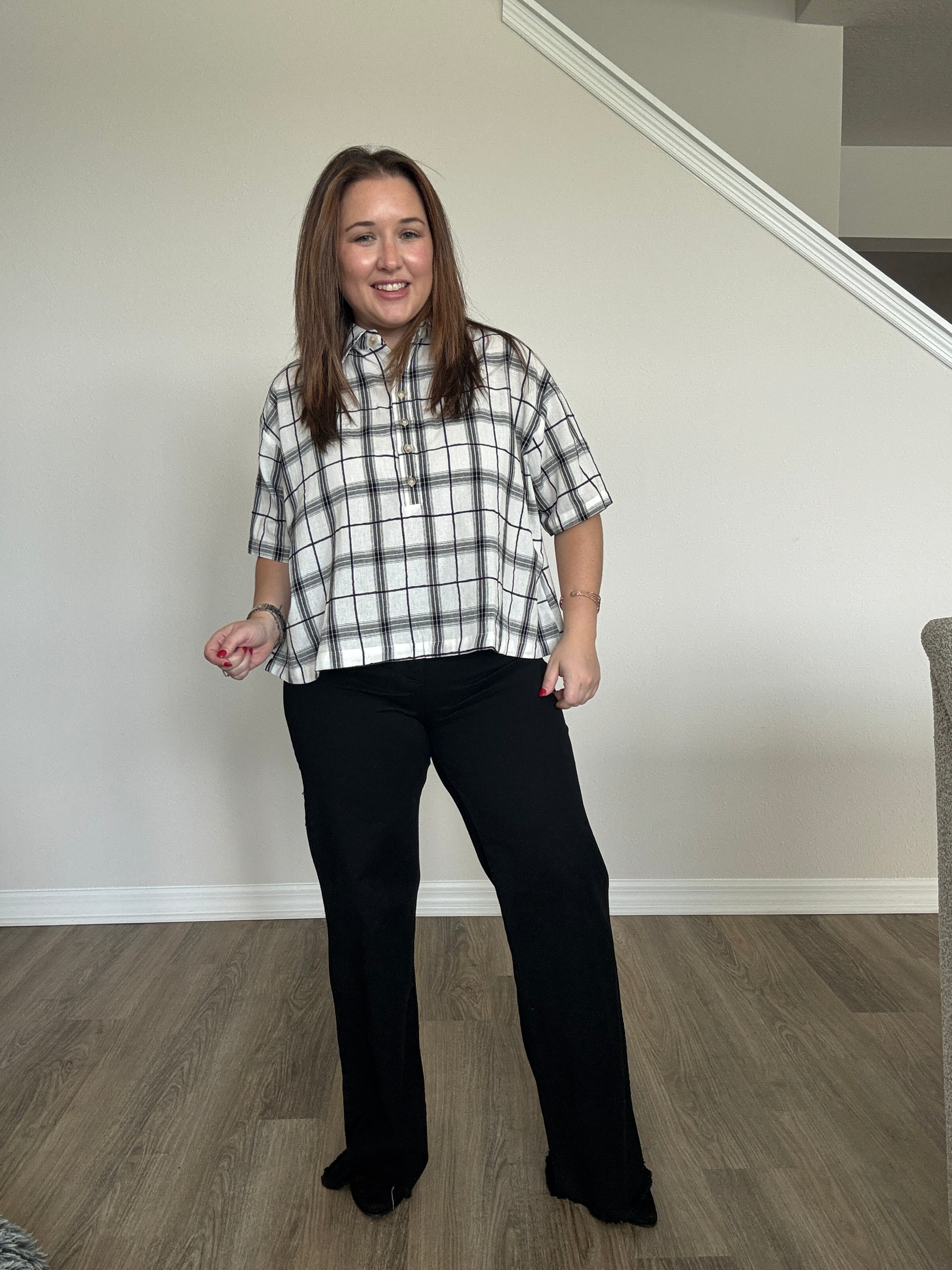 Plaid Top Black and White