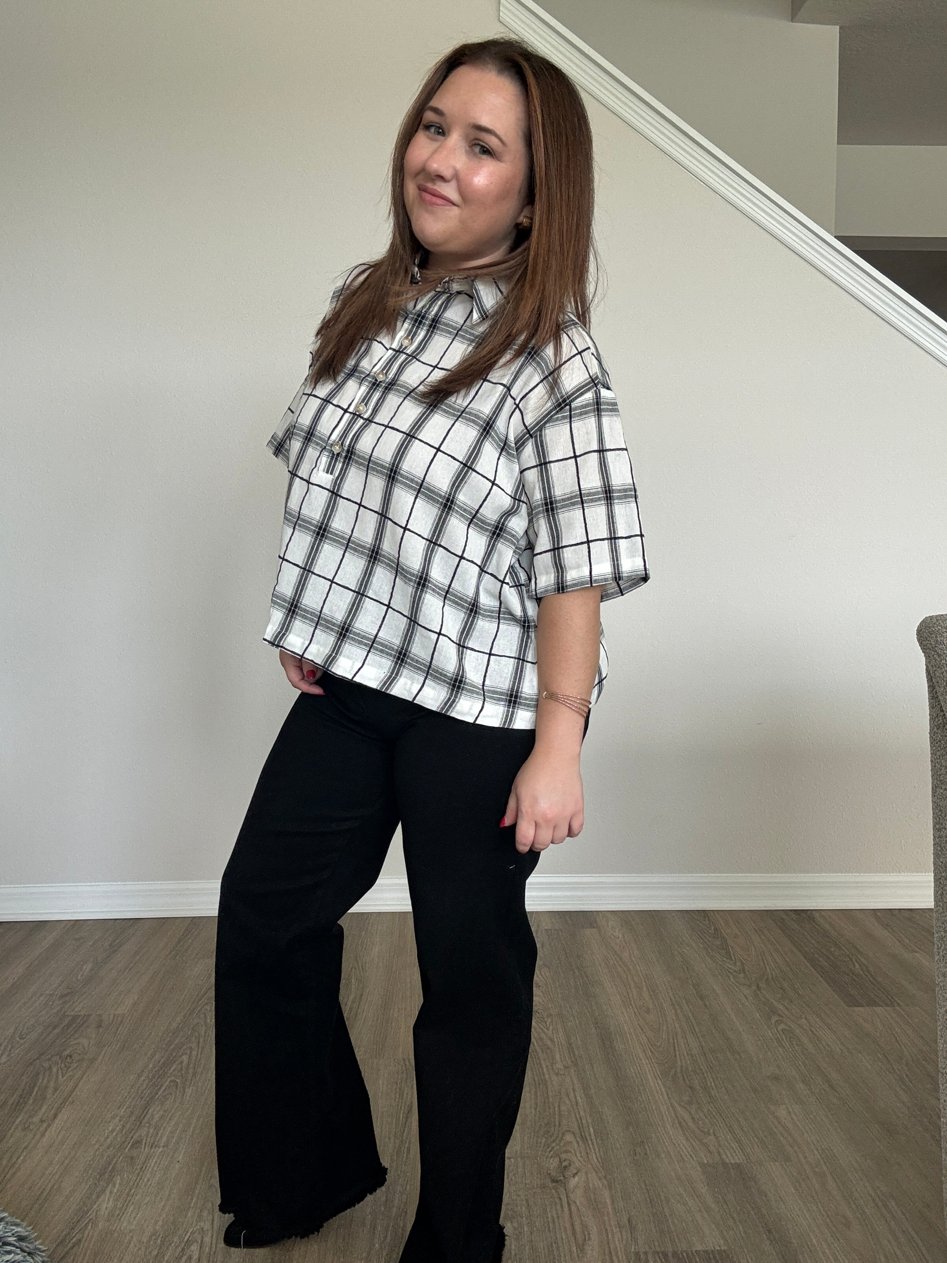 Plaid Top Black and White