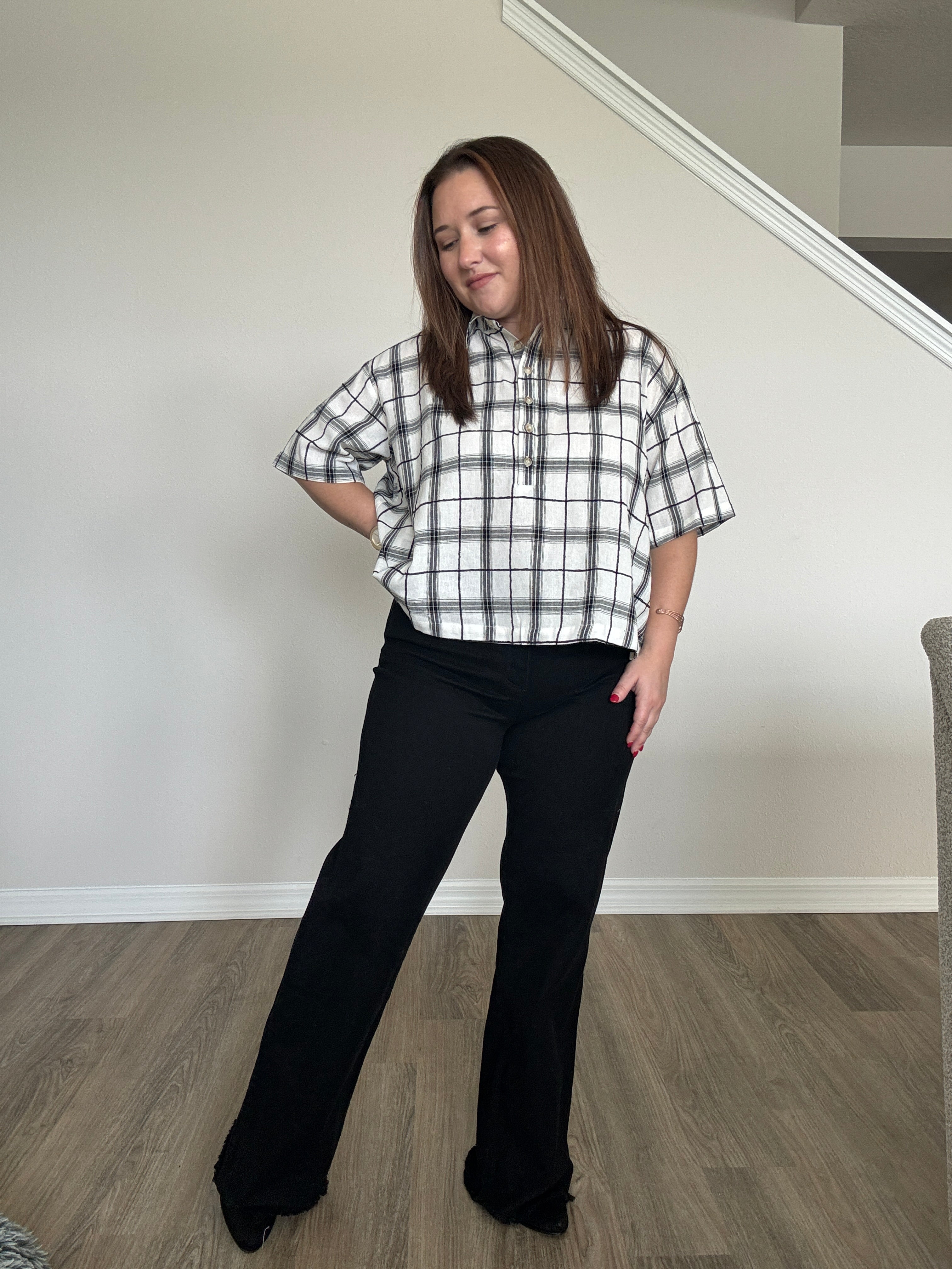 Plaid Top Black and White