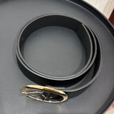 Classic Oval Buckle Leather Belt | Black