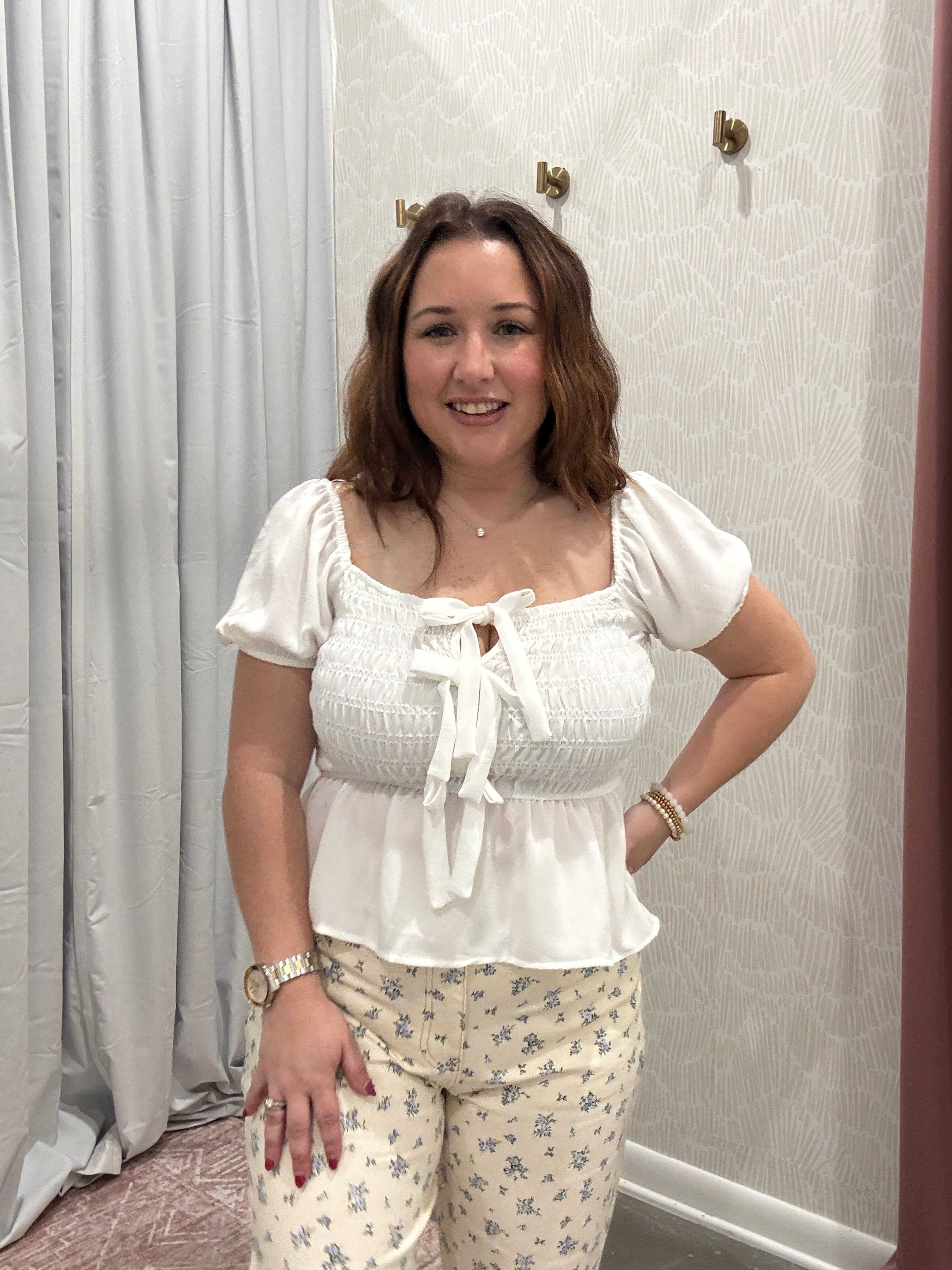 Cammie Front Tie Smocked Top