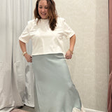 Maggie Lace Trim Satin Midi Skirt