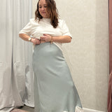 Maggie Lace Trim Satin Midi Skirt