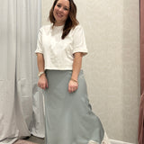 Maggie Lace Trim Satin Midi Skirt