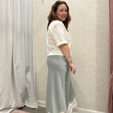 Maggie Lace Trim Satin Midi Skirt