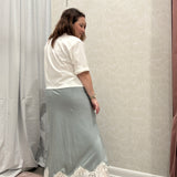 Maggie Lace Trim Satin Midi Skirt