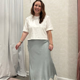 Maggie Lace Trim Satin Midi Skirt
