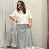 Maggie Lace Trim Satin Midi Skirt
