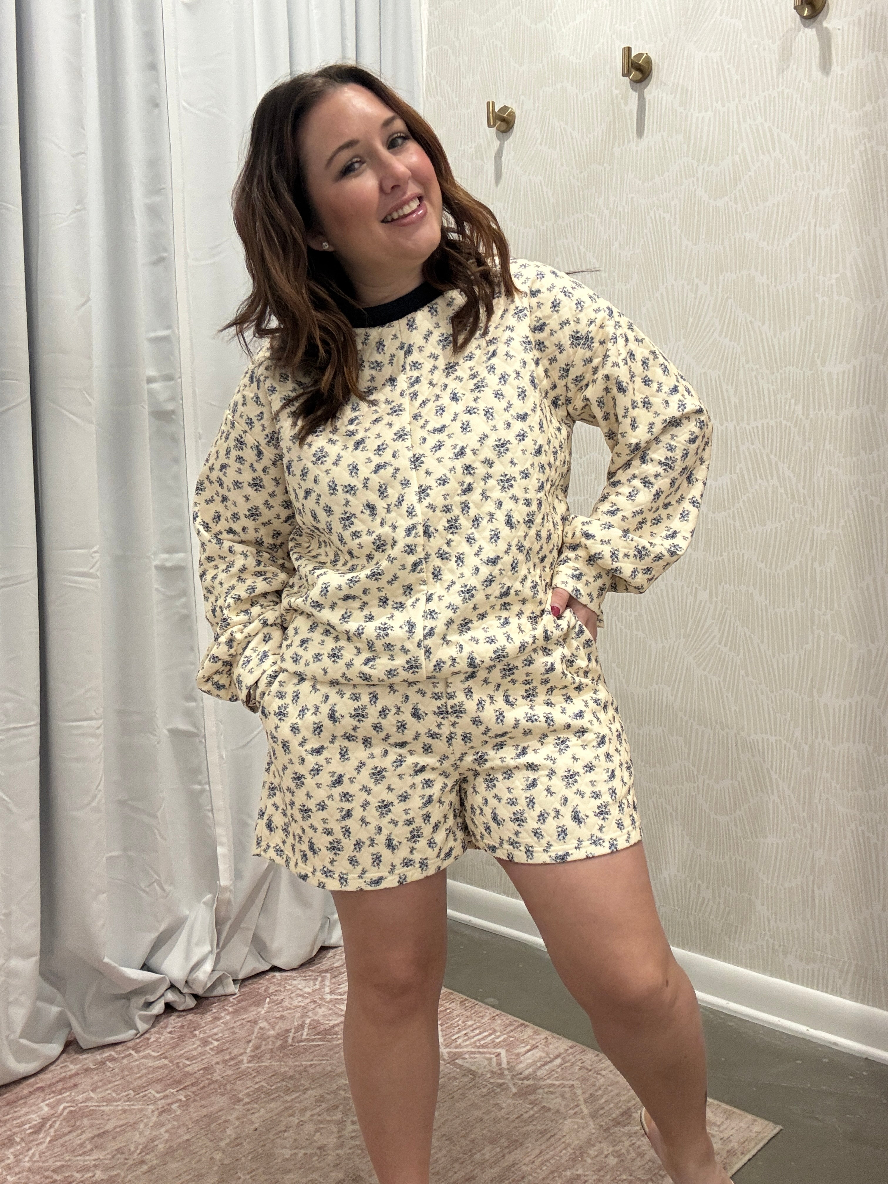 Layla Floral Print Quilted Knit Pullover