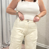 Ivory Fray Hem Barrel Jeans