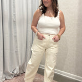 Ivory Fray Hem Barrel Jeans