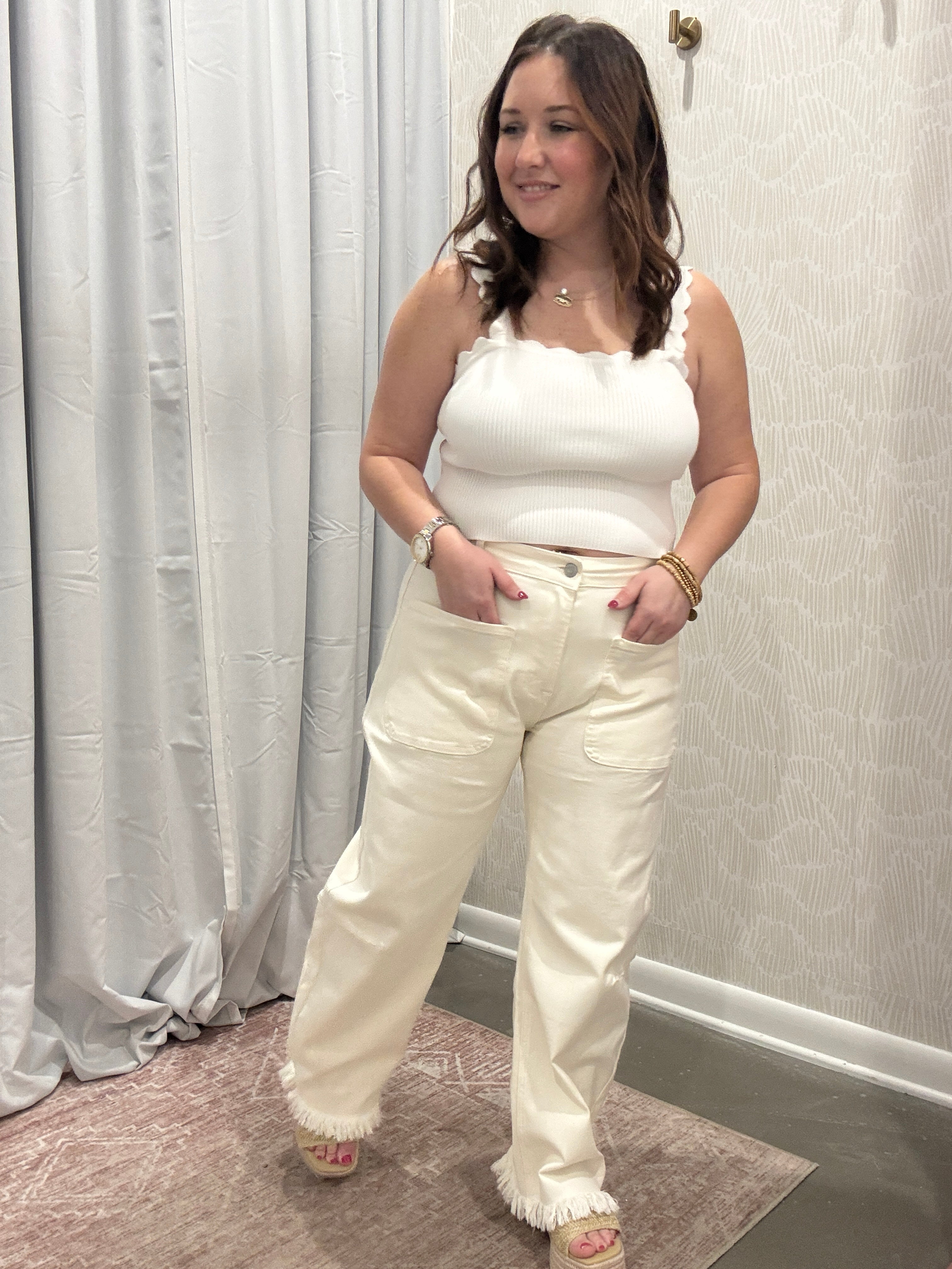 Ivory Fray Hem Barrel Jeans