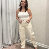 Ivory Fray Hem Barrel Jeans