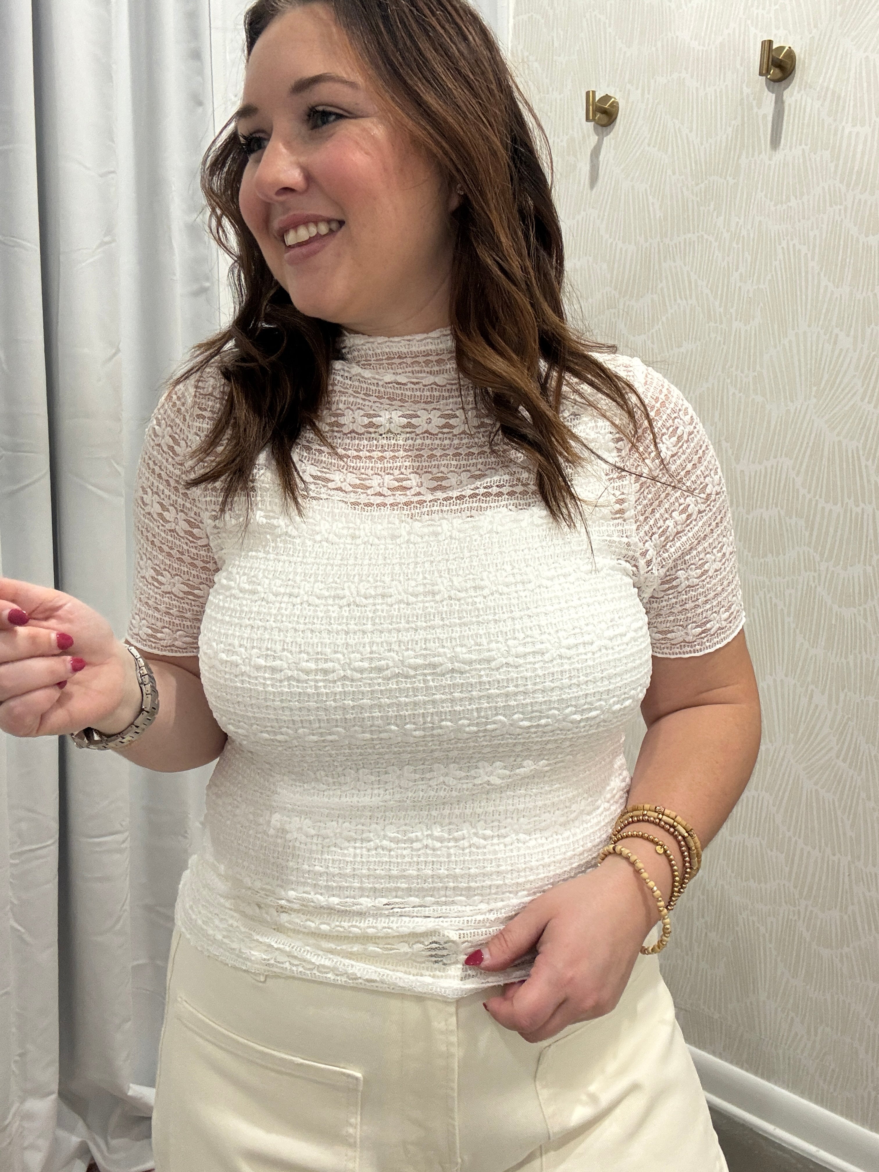 Haven Lace Mock Neck Top | Ivory