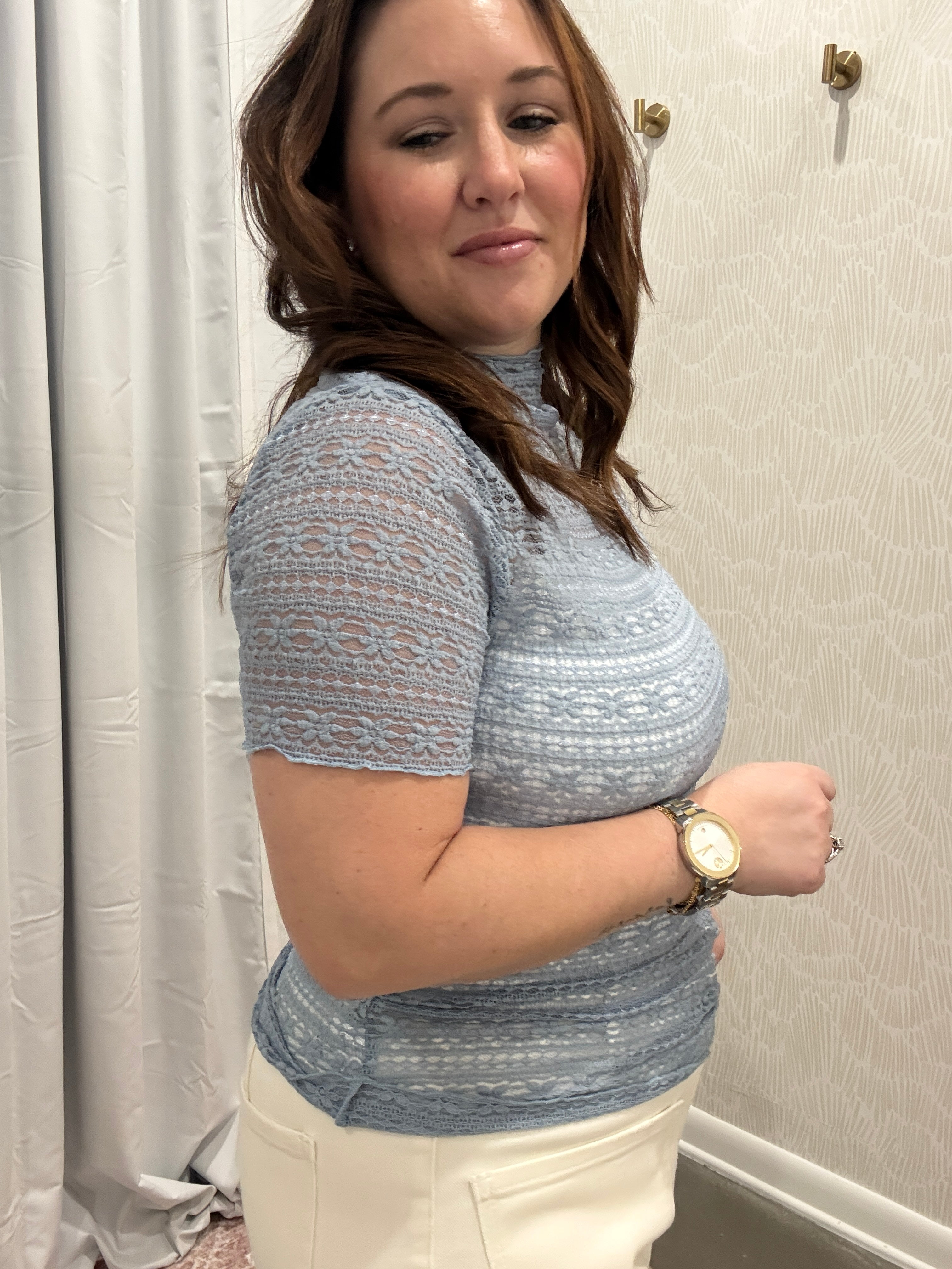 Haven Lace Mock Neck Top | Blue