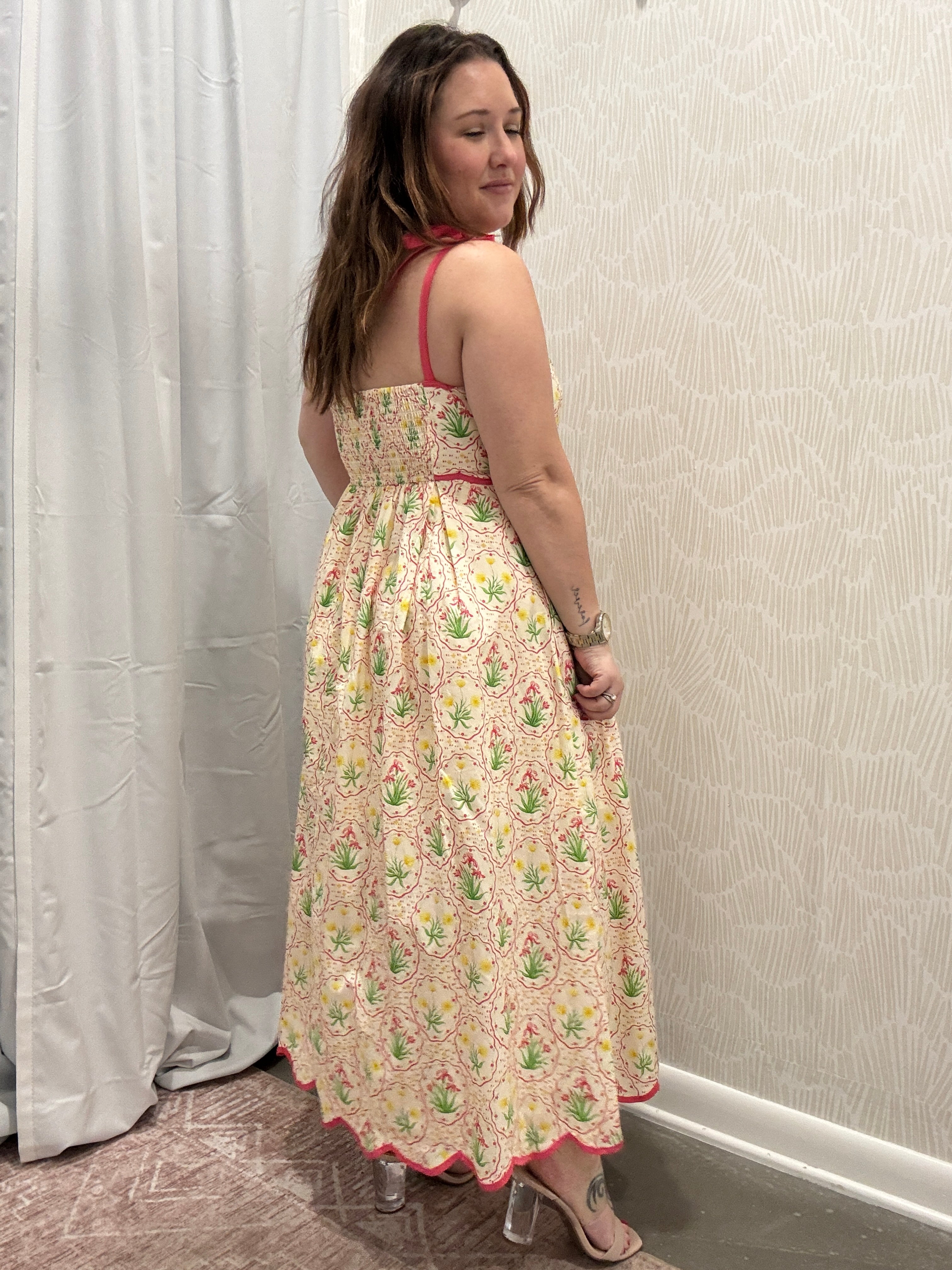 Hattie Scalloped Trim Midi Dress