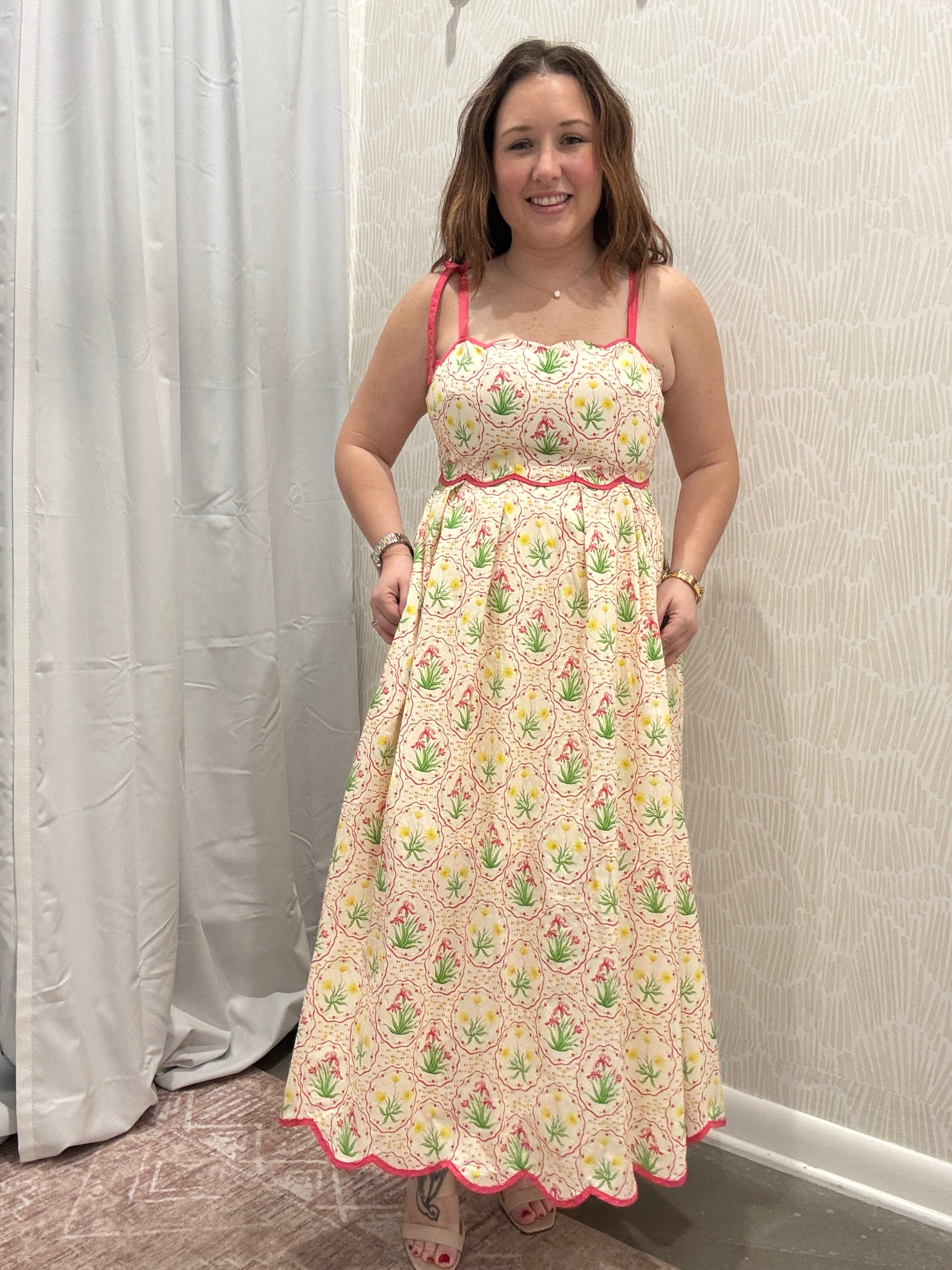 Hattie Scalloped Trim Midi Dress
