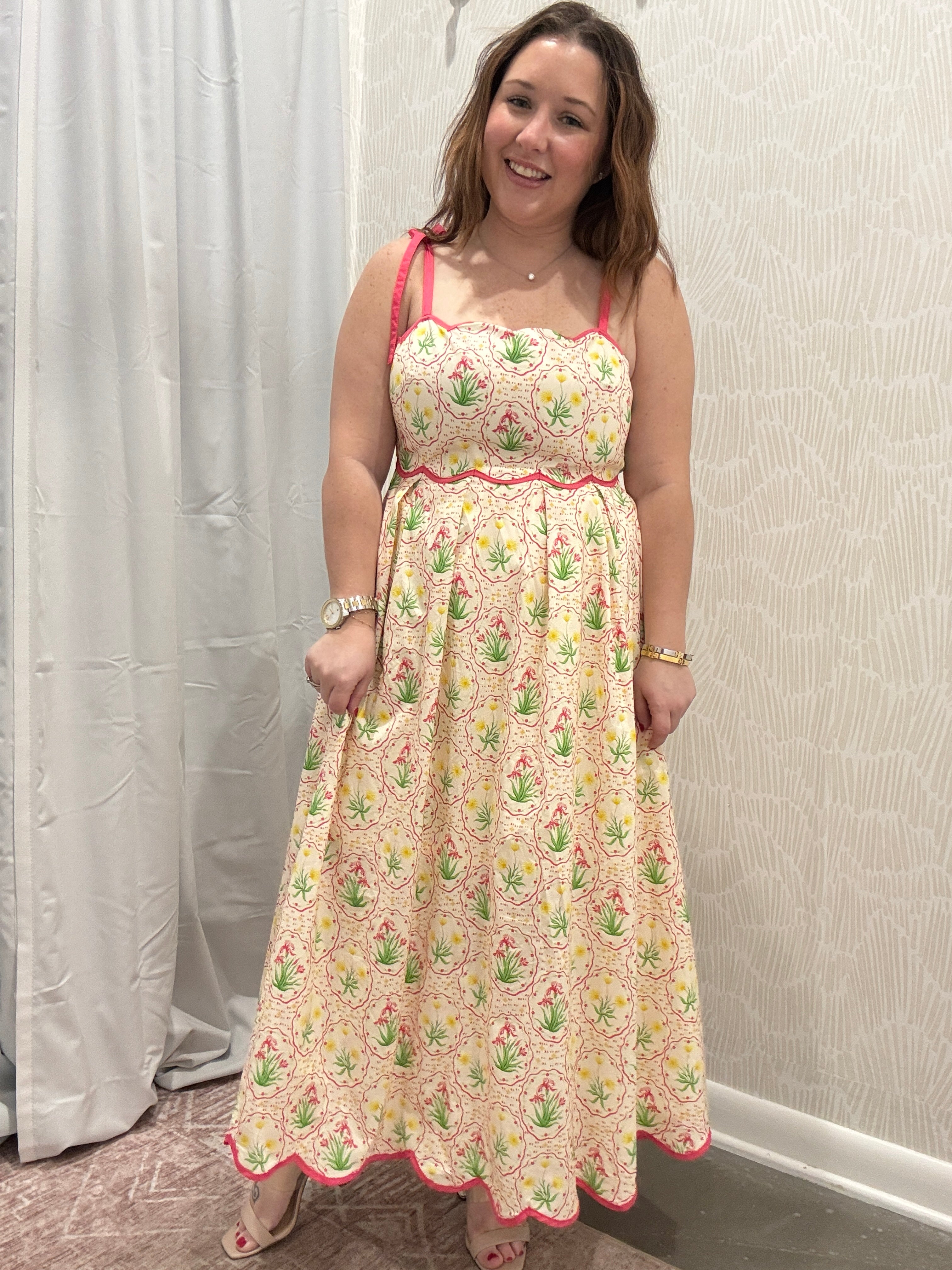 Hattie Scalloped Trim Midi Dress