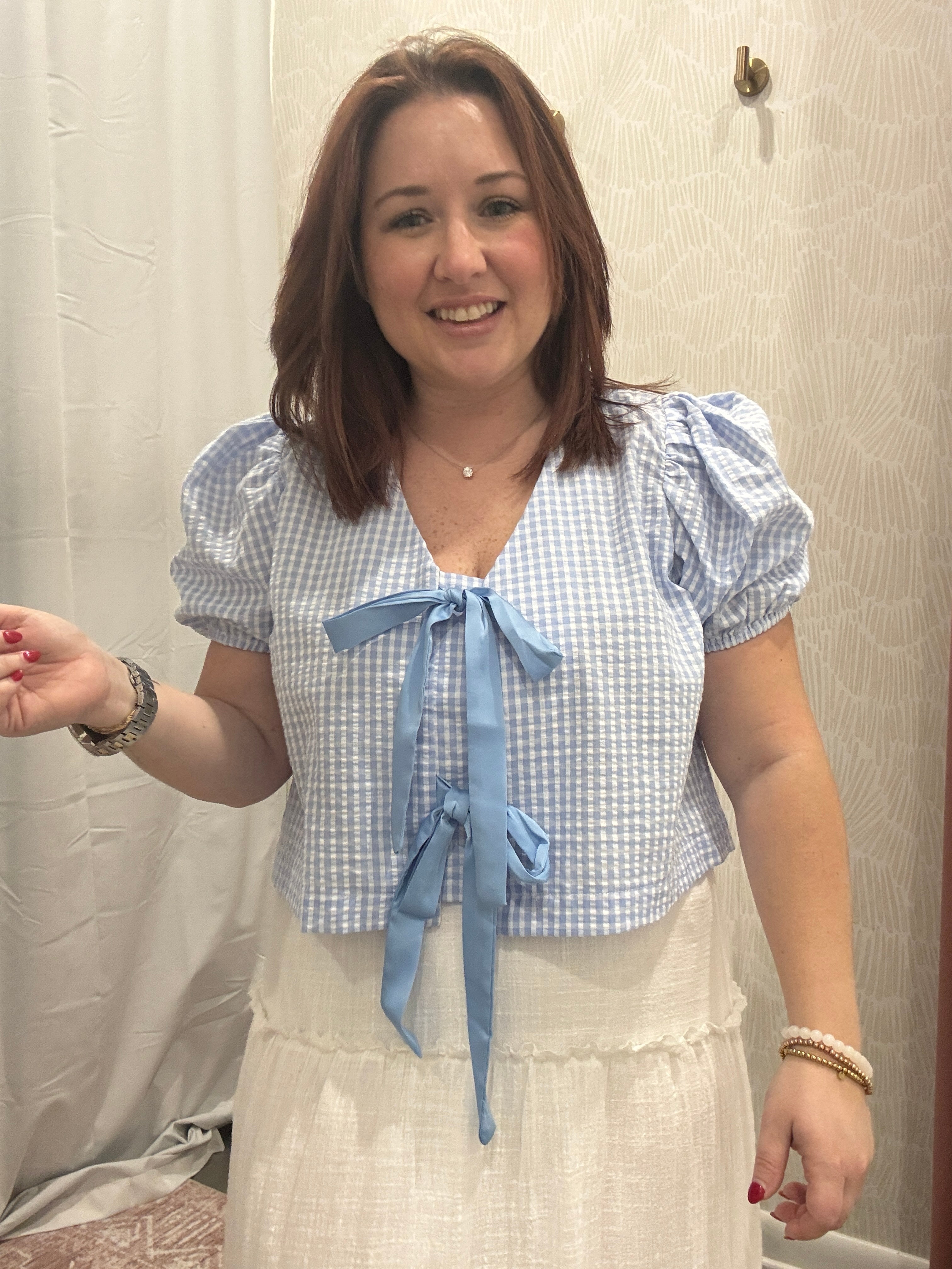 Skyler Gingham Tie-Front Blouse